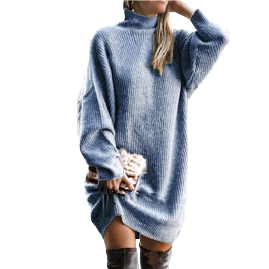 Knitting Dress Thick Winter Dress Batwing Long Sleeves Temperament Solid Color Loose Knitted Casual Midi Dress Coldproof